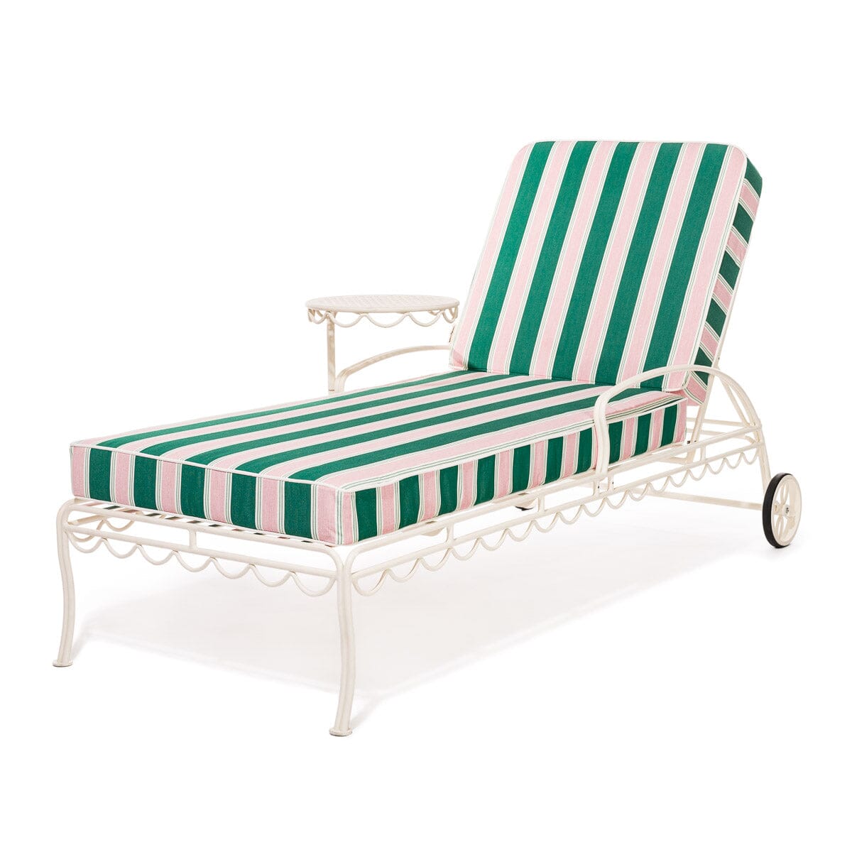 Product image of The Al Fresco Sun Lounger in Bistro Green Stripe | Antique White Frame Bundle Business & Pleasure Co.