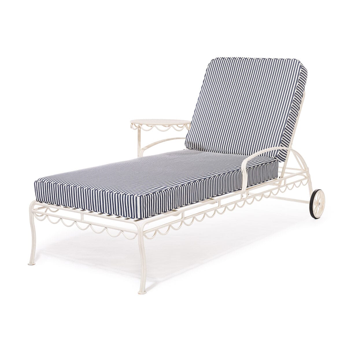 Product image of The Al Fresco Sun Lounger in Lauren's Navy Stripe | Antique White Frame Bundle Business & Pleasure Co.