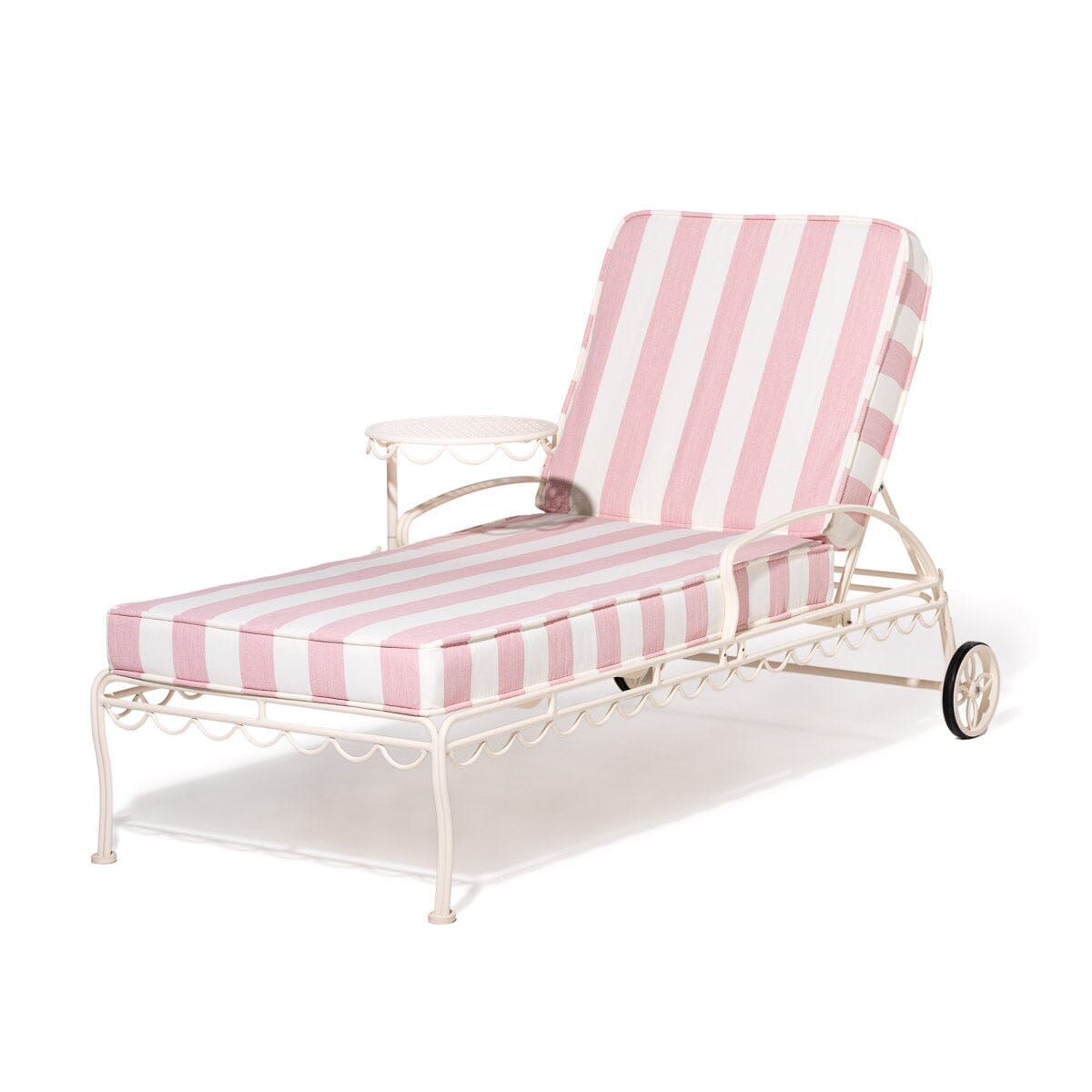 Product image of The Al Fresco Sun Lounger in Crew Pink Stripe | Antique White Frame