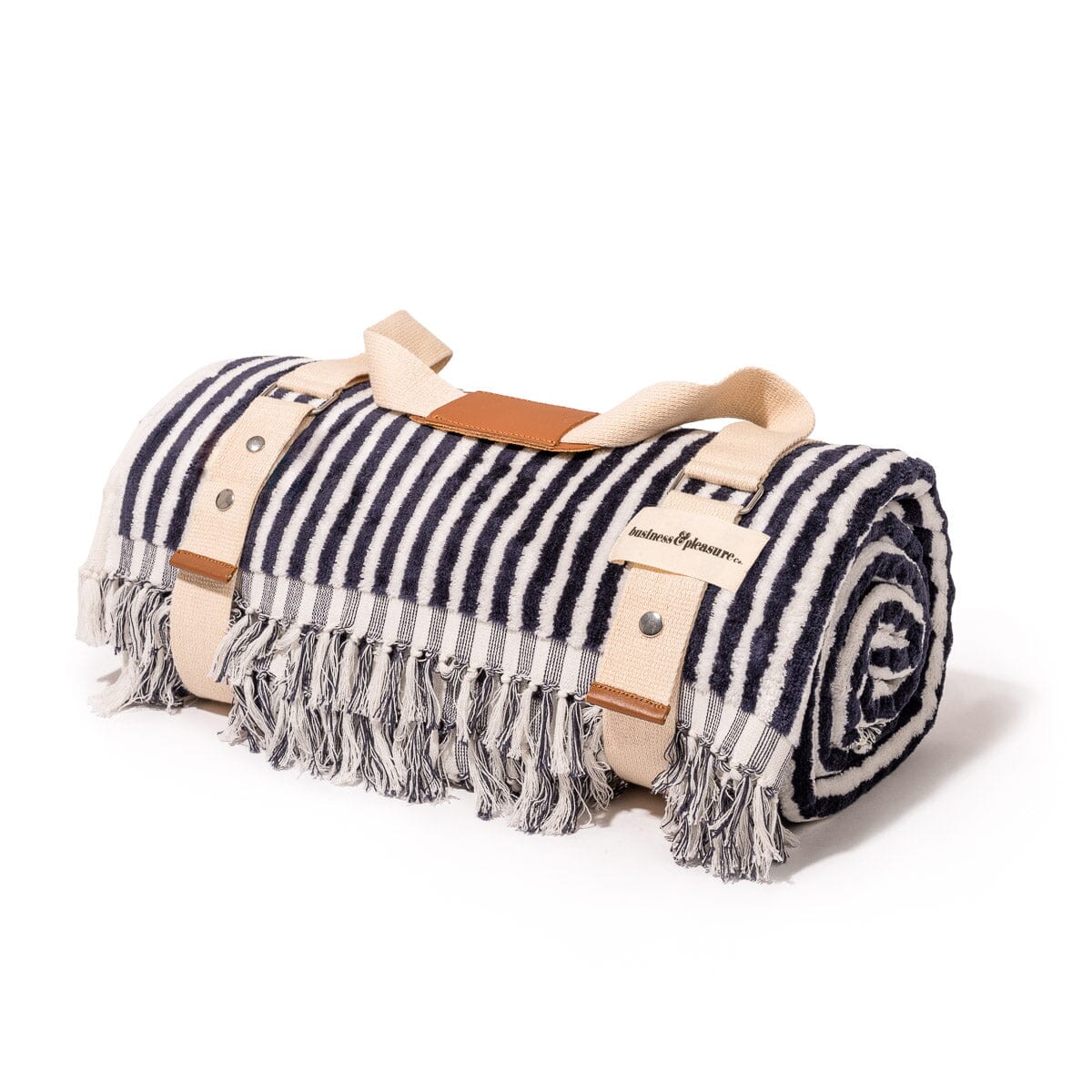 The Beach Blanket - Lauren's Navy Stripe Beach Blanket Business & Pleasure Co