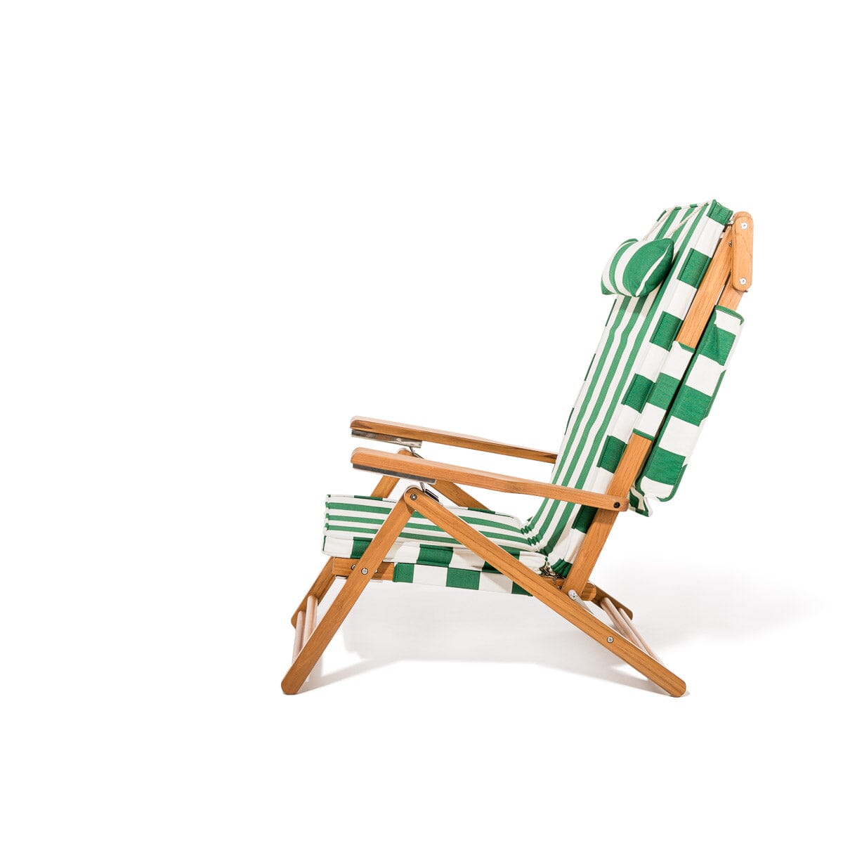 The Club Chair - Teak Natural - Crew Canyon Green Stripe Club Chair Business & Pleasure Co.