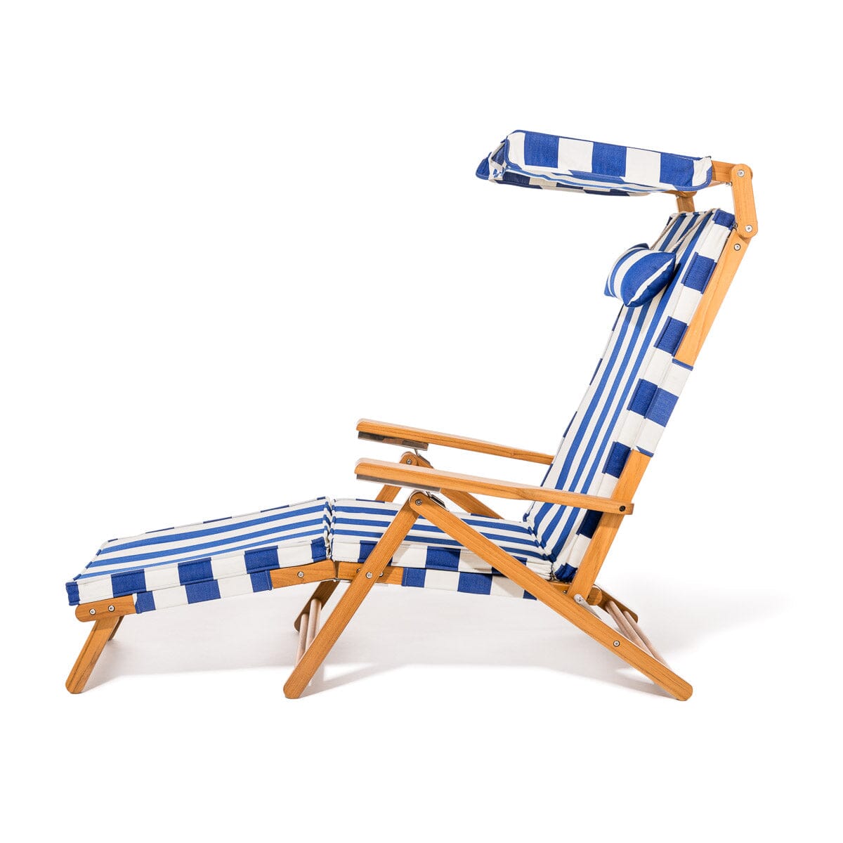 The Club Chair - Teak Natural - Crew Mediterranean Blue Stripe Club Chair Business & Pleasure Co.
