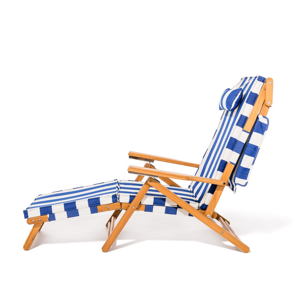The Club Chair - Teak Natural - Crew Mediterranean Blue Stripe Club Chair Business & Pleasure Co.