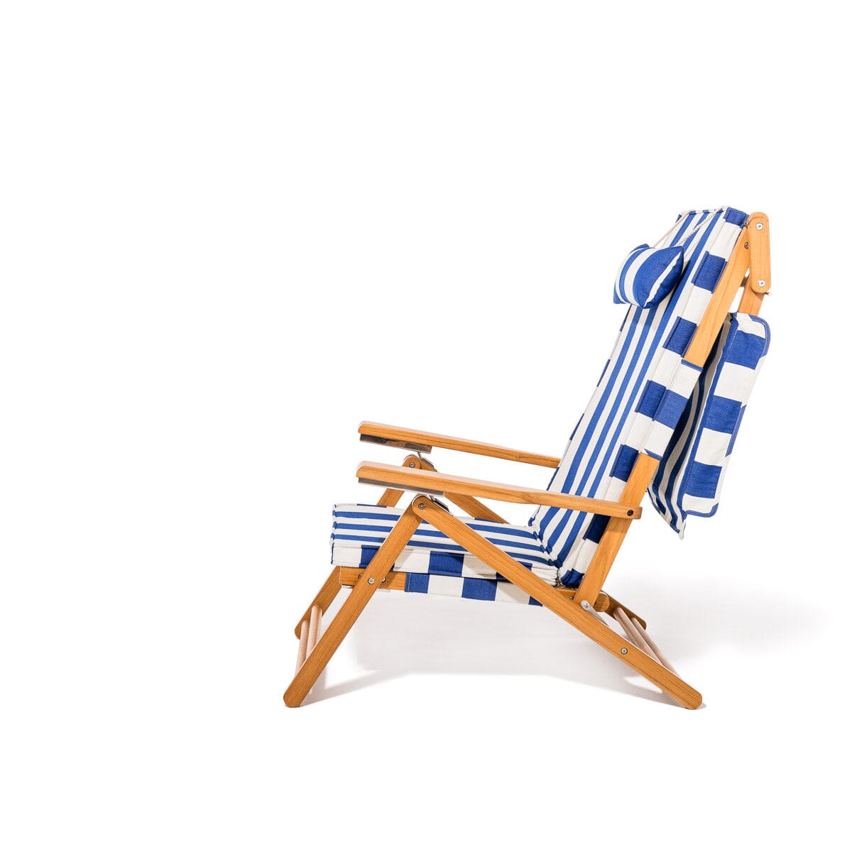 The Club Chair - Teak Natural - Crew Mediterranean Blue Stripe Club Chair Business & Pleasure Co.