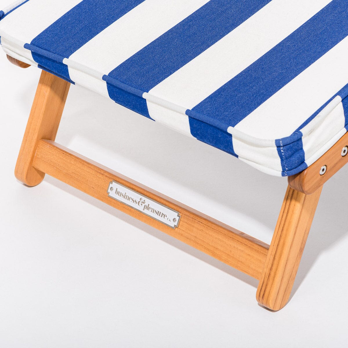 The Club Chair - Teak Natural - Crew Mediterranean Blue Stripe Club Chair Business & Pleasure Co.