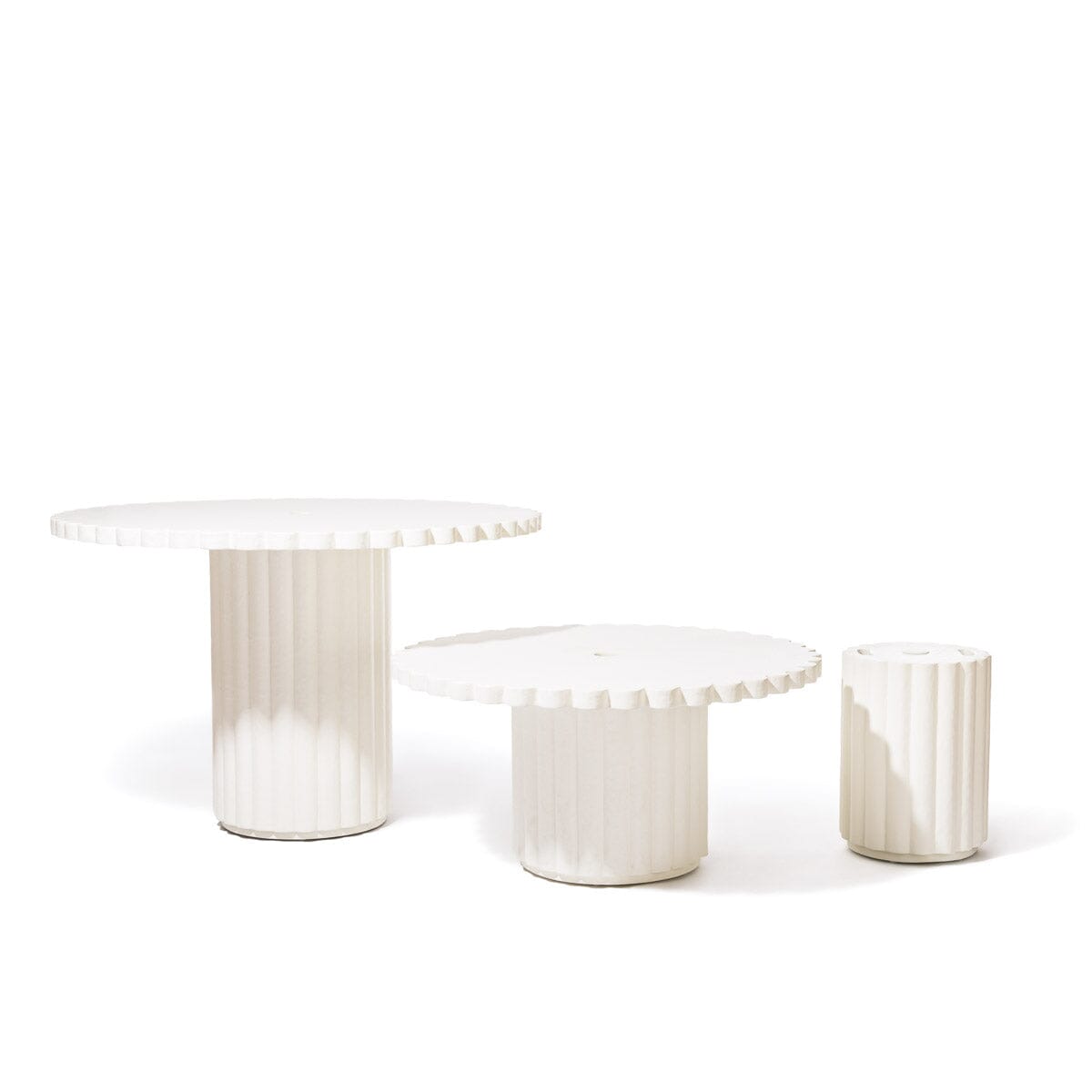 The Daisy Stool - Antique White compared to The Daisy Dining Table & The Daisy Side Table for size | Business & Pleasure Co. | Home Furniture