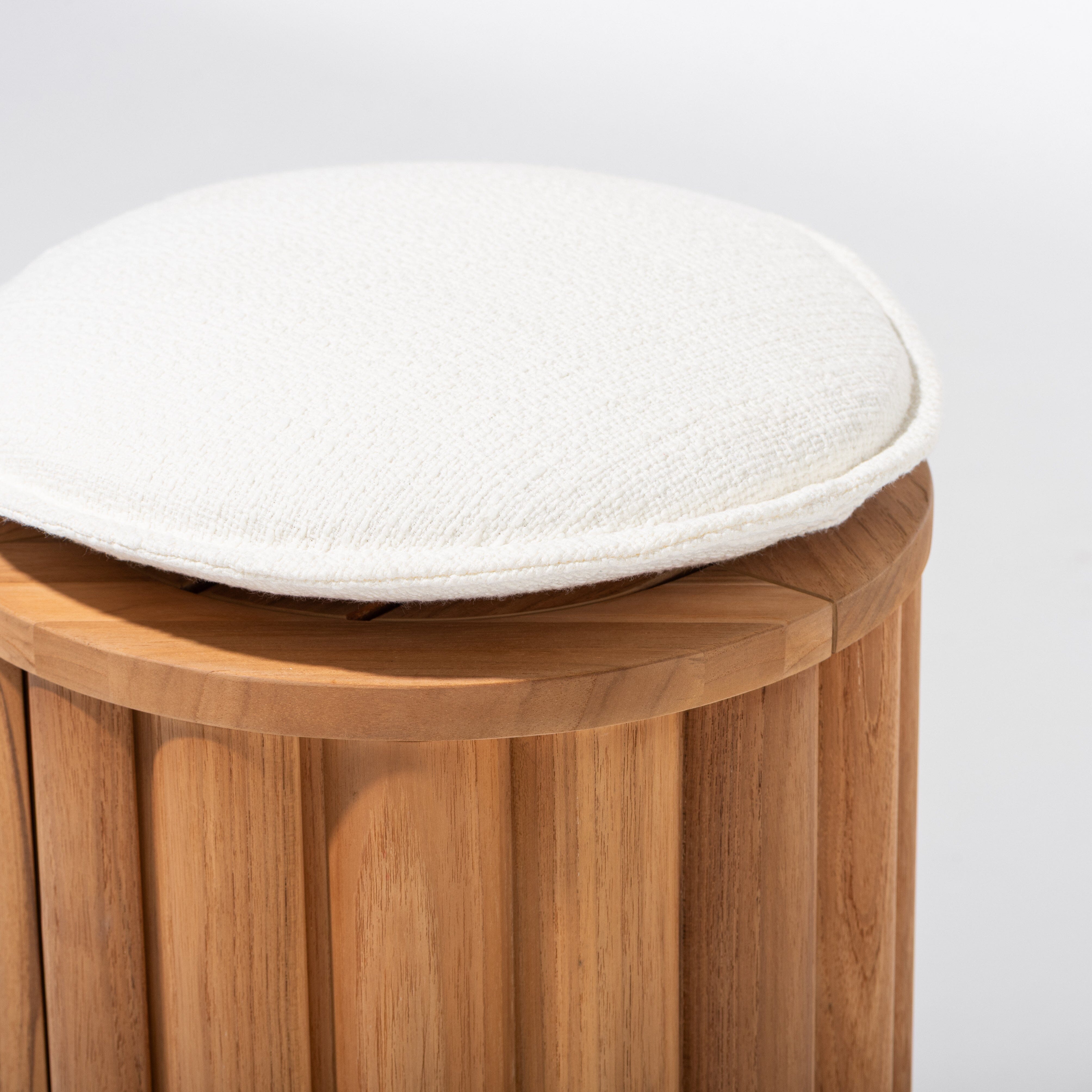 Daisy Teak Stool in Boucle Antique White | Teakwood Frame Daisy Stool Kit Business & Pleasure Co.