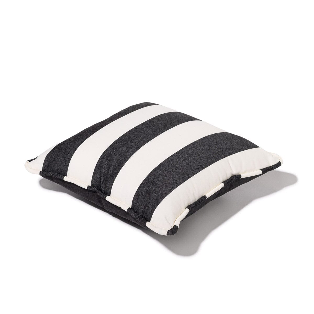 Product image of Black and white striped pillow on a white background