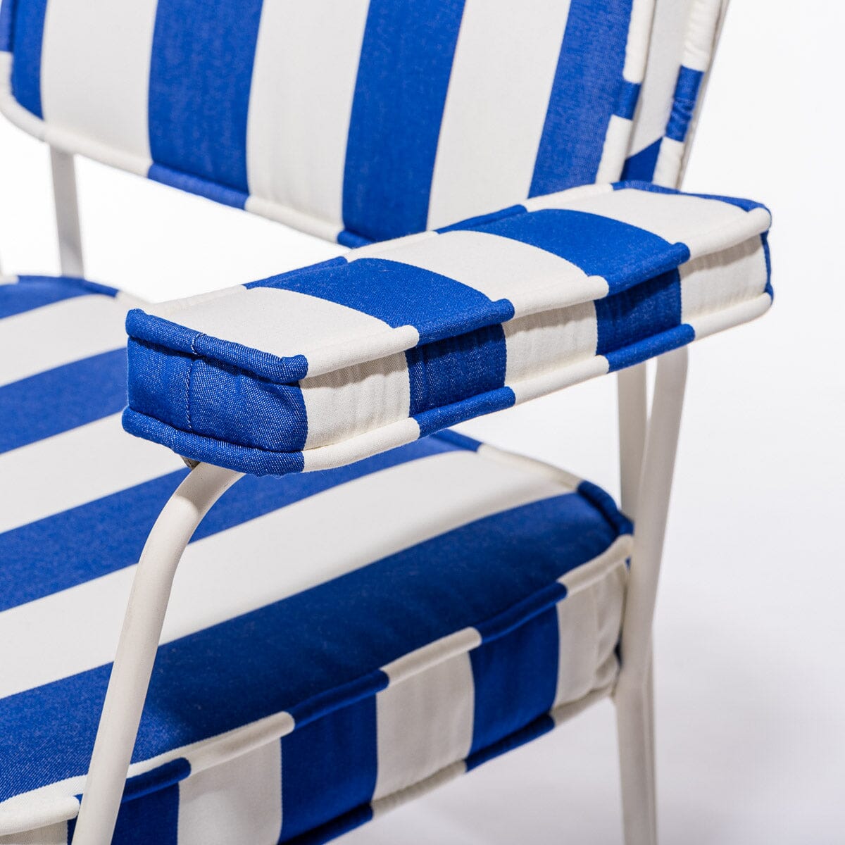 The Waterhouse Dining Chair in Crew Mediterranean Blue Stripe | Antique White Frame Bundle Business & Pleasure Co.