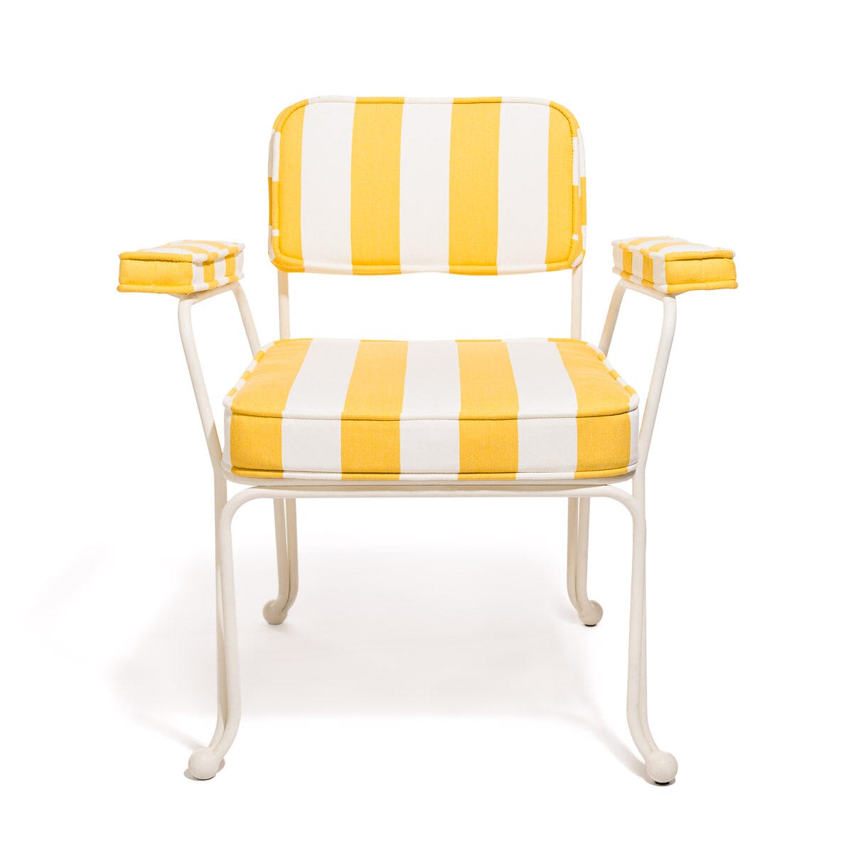 The Waterhouse Dining Chair in Crew Mimosa Yellow Stripe | Antique White Frame Bundle Business & Pleasure Co.