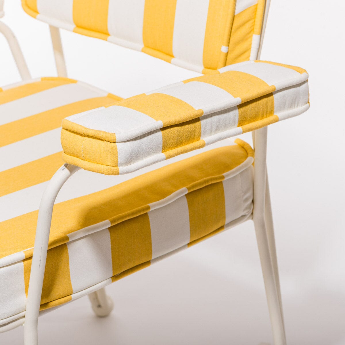 The Waterhouse Dining Chair in Crew Mimosa Yellow Stripe | Antique White Frame Bundle Business & Pleasure Co.