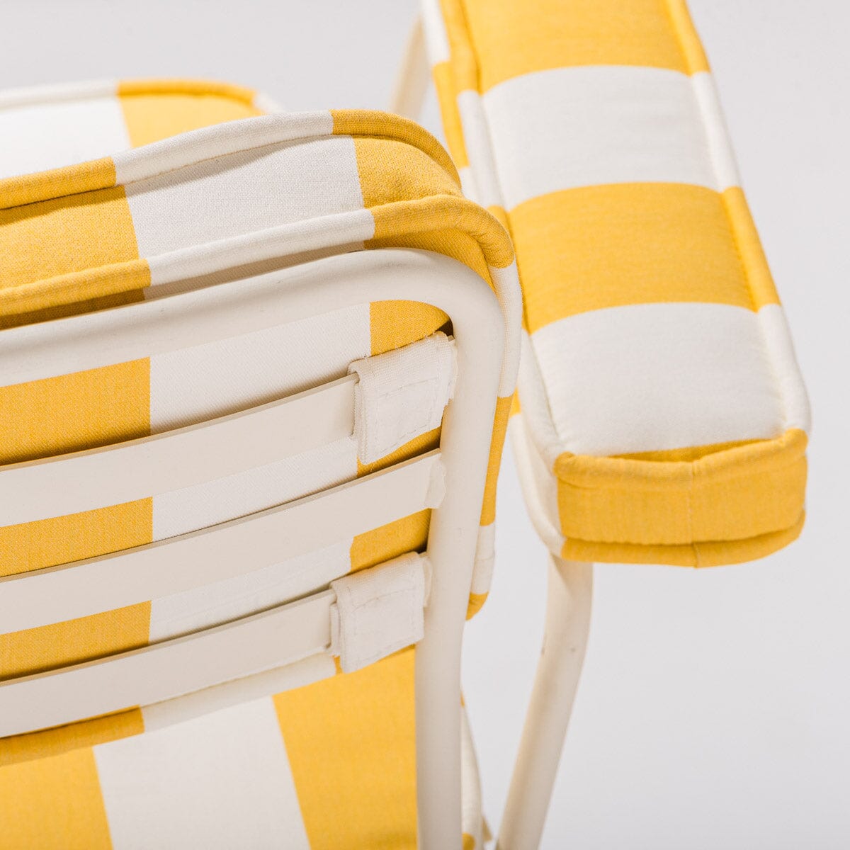 The Waterhouse Dining Chair in Crew Mimosa Yellow Stripe | Antique White Frame Bundle Business & Pleasure Co.