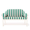 Swatch for The Al Fresco Love Seat in Bistro Green Stripe | Antique White Frame