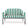 Swatch for The Al Fresco Love Seat in Bistro Green Stripe | Vintage Black Frame