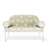 Swatch for The Al Fresco Love Seat in Benoît Jade Green Jacquard | Antique White Frame
