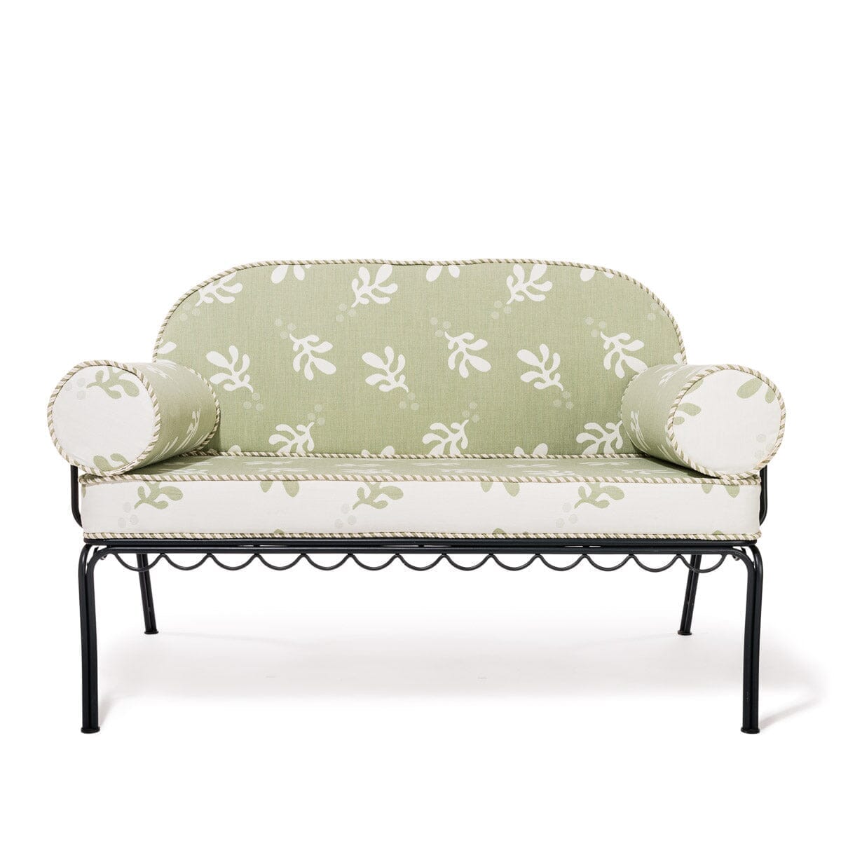 The Al Fresco Love Seat in Benoît Jade Green Jacquard | Vintage Black Frame Bundle Business & Pleasure Co.