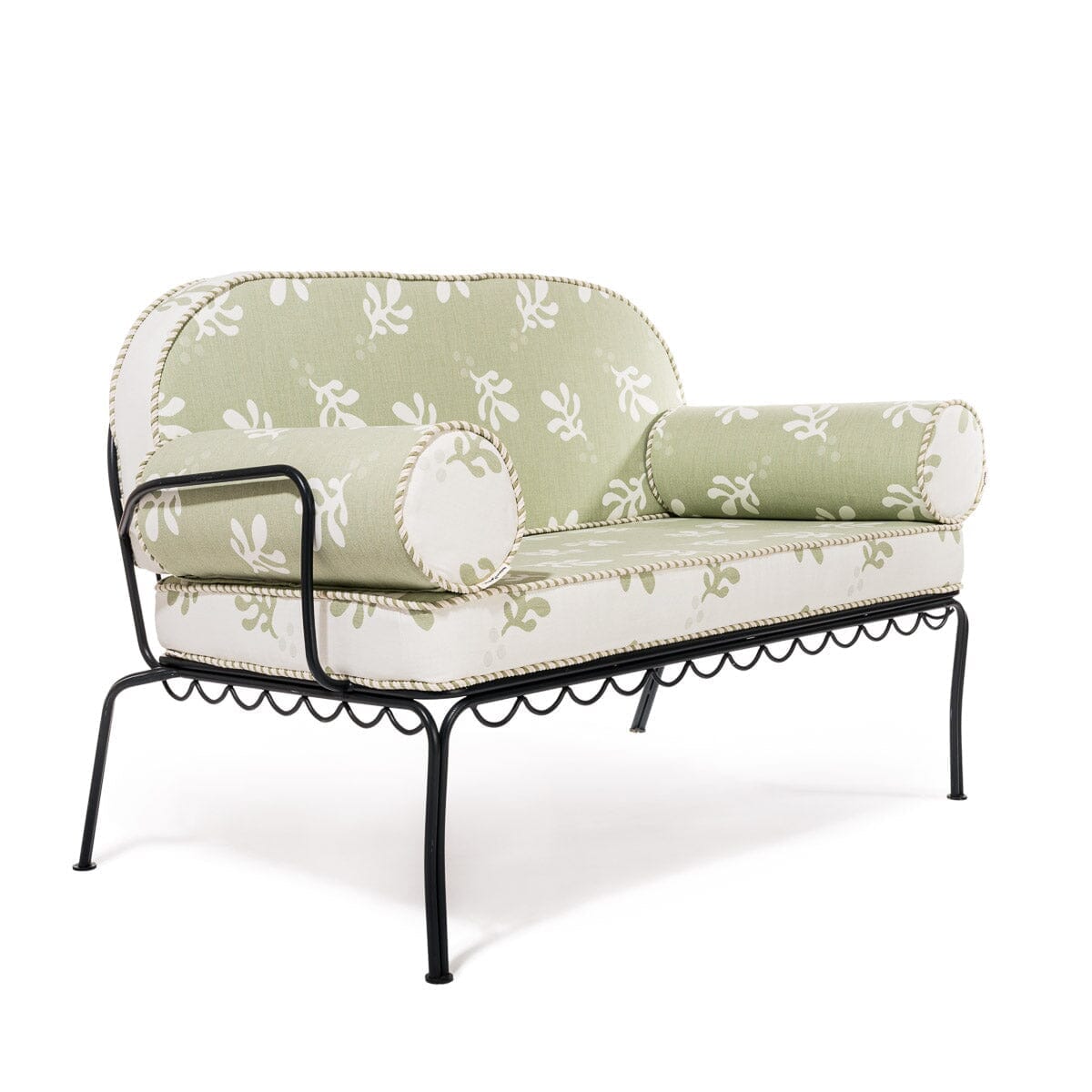 The Al Fresco Love Seat in Benoît Jade Green Jacquard | Vintage Black Frame Bundle Business & Pleasure Co.