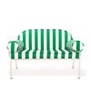 Swatch for The Al Fresco Love Seat in Crew Canyon Green Stripe | Antique White Frame