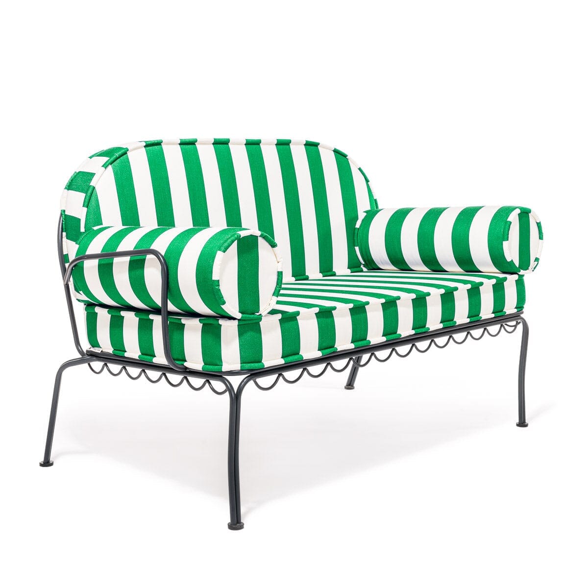 The Al Fresco Love Seat in Crew Canyon Green Stripe | Vintage Black Frame Bundle Business & Pleasure Co.