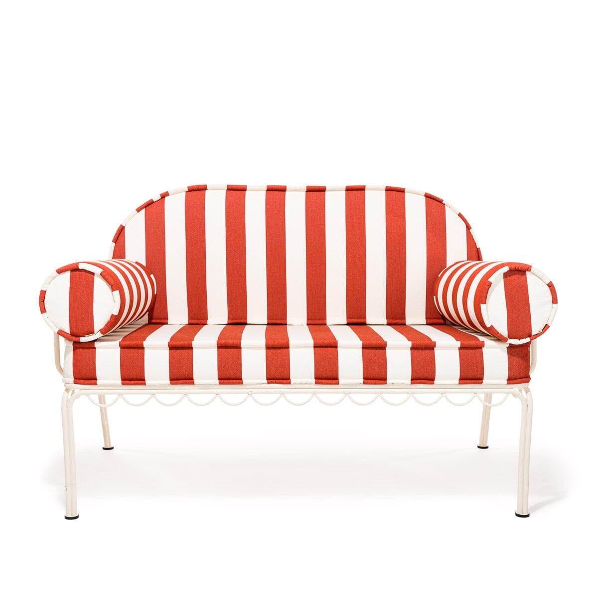 Product image of The Al Fresco Love Seat in Crew Le Sirenuse Stripe | Antique White Frame Bundle Business & Pleasure Co.
