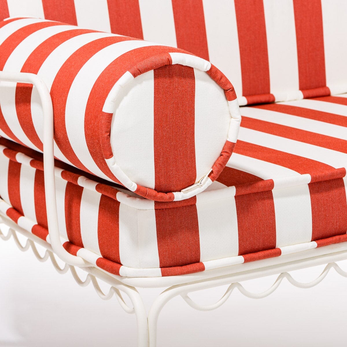 The Al Fresco Love Seat in Crew Le Sirenuse Stripe | Antique White Frame Bundle Business & Pleasure Co.