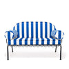 Swatch for The Al Fresco Love Seat in Crew Mediterranean Blue Stripe | Vintage Black Frame