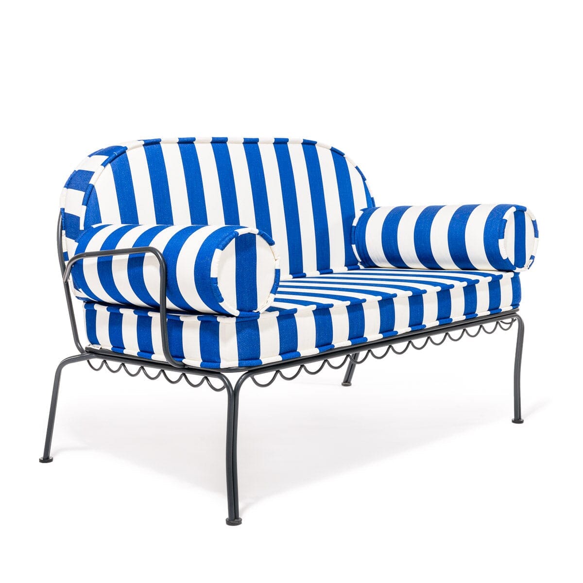 The Al Fresco Love Seat in Crew Mediterranean Blue Stripe | Vintage Black Frame Bundle Business & Pleasure Co.