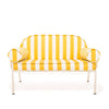 Swatch for The Al Fresco Love Seat in Crew Mimosa Yellow Stripe | Antique White Frame