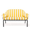 Swatch for The Al Fresco Love Seat in Crew Mimosa Yellow Stripe | Vintage Black Frame