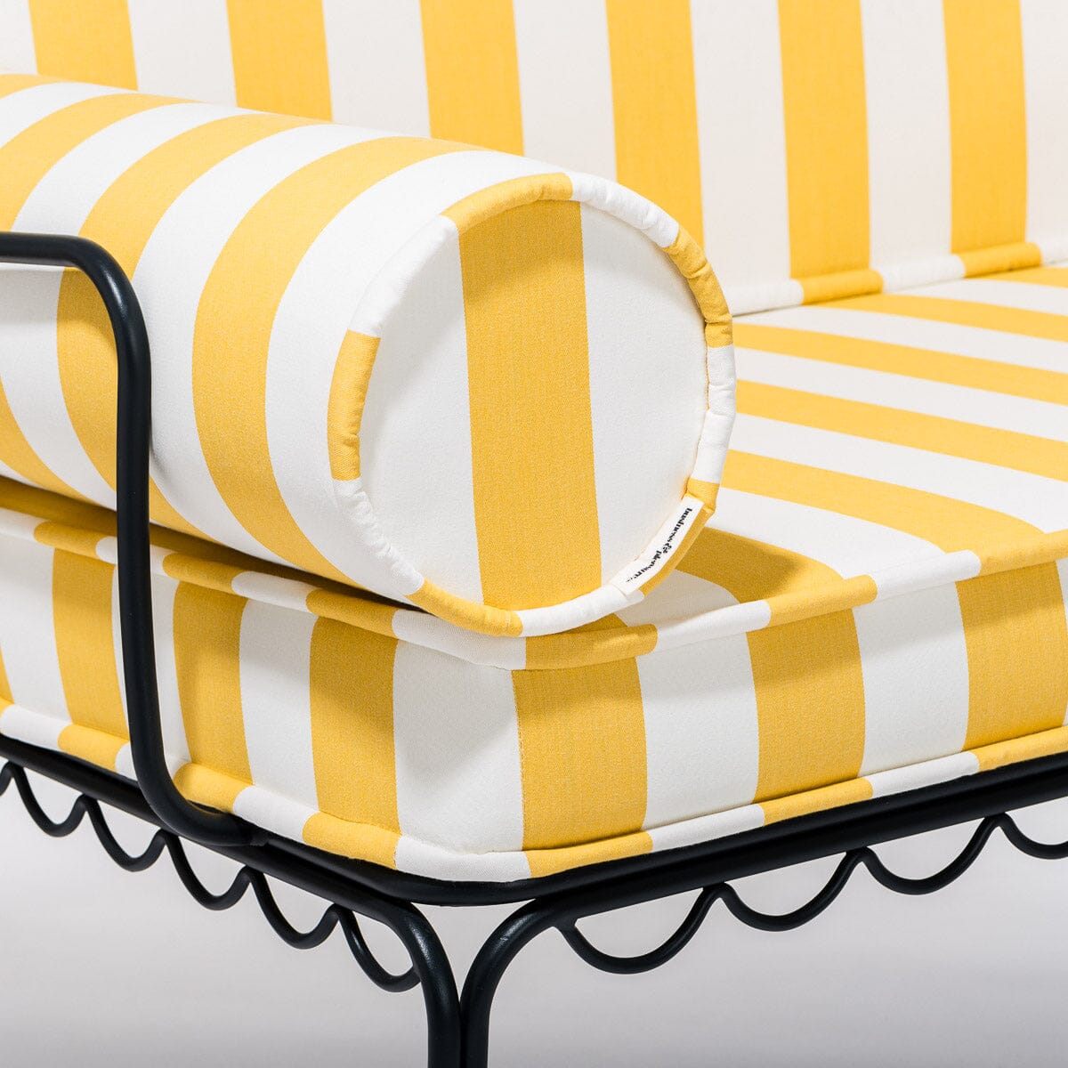 The Al Fresco Love Seat in Crew Mimosa Yellow Stripe | Vintage Black Frame Bundle Business & Pleasure Co.