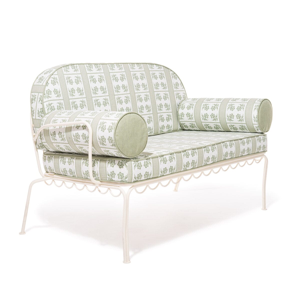 The Al Fresco Love Seat x Julia Berolzheimer in Jacquard Green | Antique White Frame Al Fresco Bundle Business & Pleasure Co.