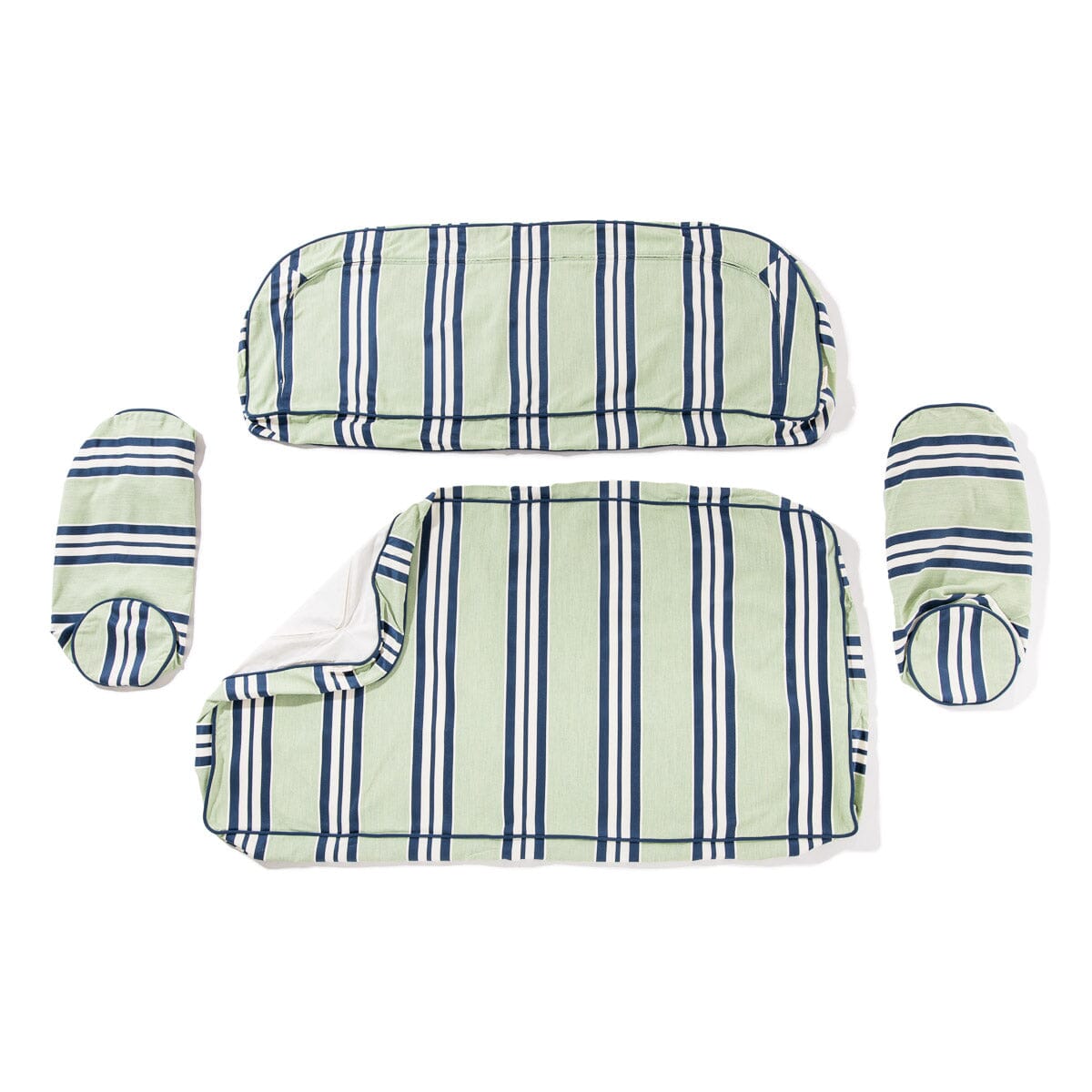 The Al Fresco Love Seat Slip Cover Set x Julia Berolzheimer in Green Stripes B&P Co. x Julia Berolzheimer