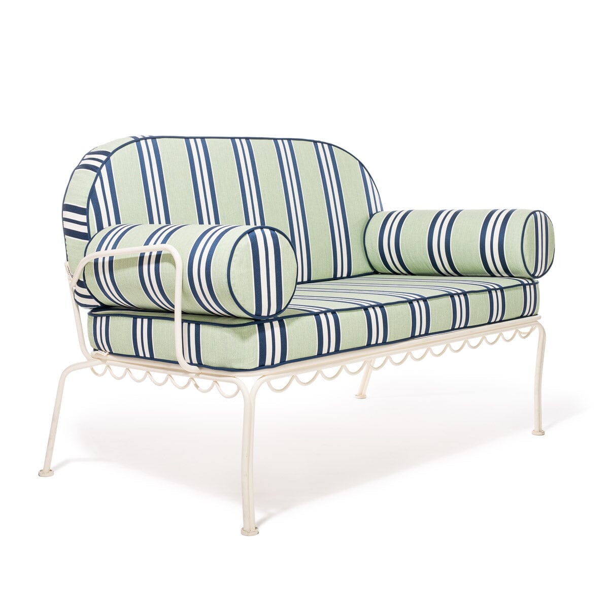 The Al Fresco Love Seat Slip Cover Set x Julia Berolzheimer in Green Stripes B&P Co. x Julia Berolzheimer