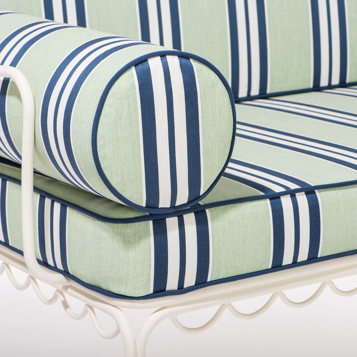 The Al Fresco Love Seat Slip Cover Set x Julia Berolzheimer in Green Stripes B&P Co. x Julia Berolzheimer