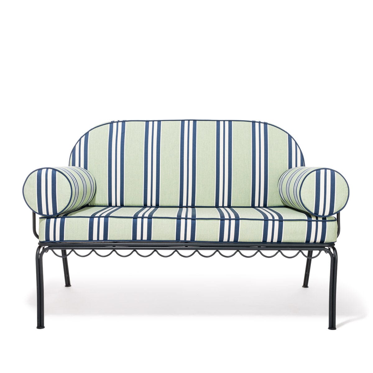 The Al Fresco Love Seat Slip Cover Set x Julia Berolzheimer in Green Stripes B&P Co. x Julia Berolzheimer