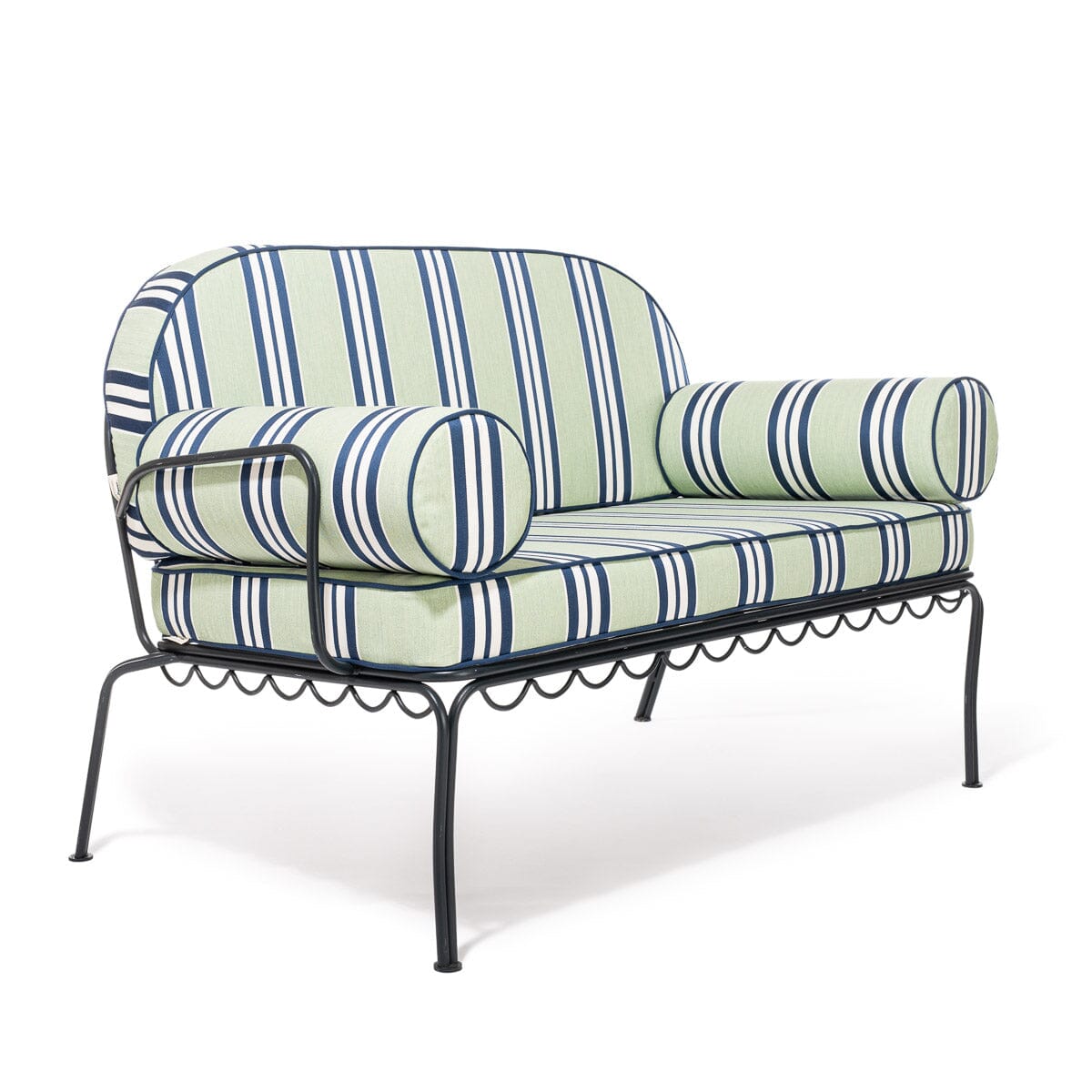The Al Fresco Love Seat Slip Cover Set x Julia Berolzheimer in Green Stripes B&P Co. x Julia Berolzheimer