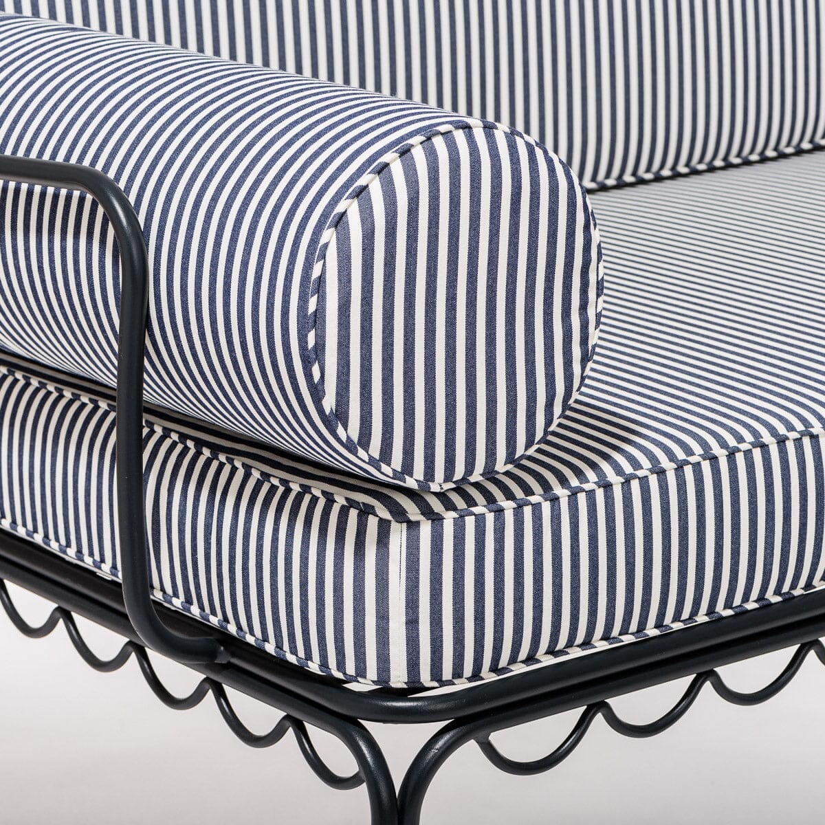 The Al Fresco Love Seat in Lauren's Navy Stripe | Vintage Black Frame Bundle Business & Pleasure Co.