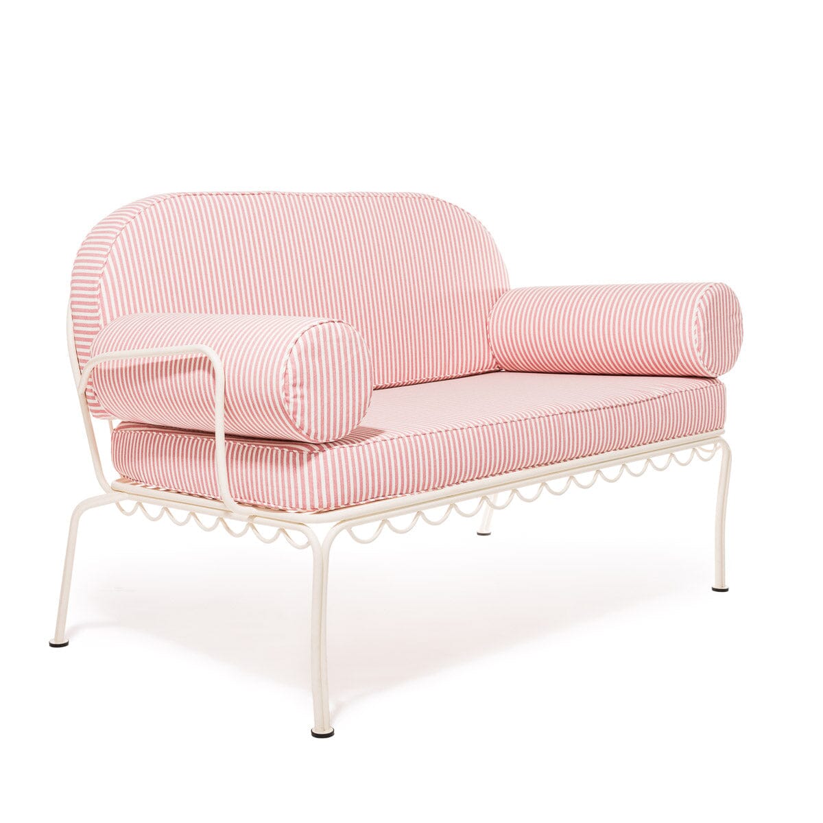 The Al Fresco Love Seat in Lauren's Pink Stripe | Antique White Frame Bundle Business & Pleasure Co.