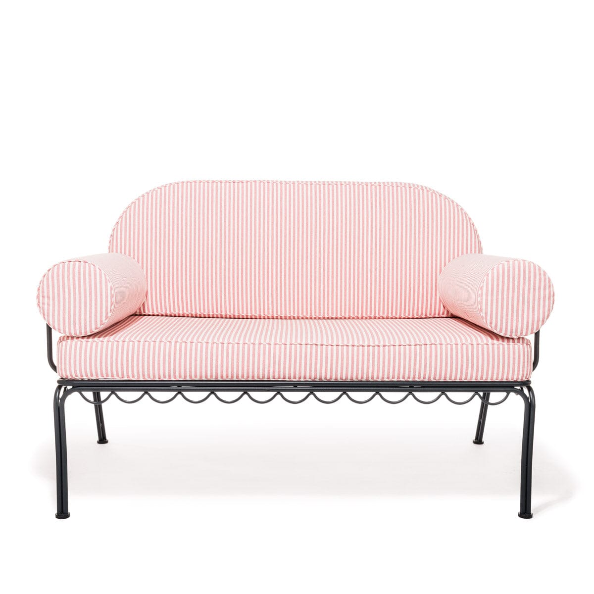 Product image of The Al Fresco Love Seat in Lauren's Pink Stripe | Vintage Black Frame Bundle Business & Pleasure Co.