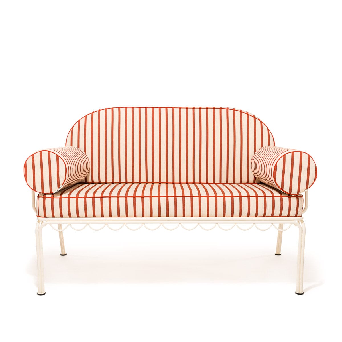 Product image of The Al Fresco Love Seat in Monaco Le Sirenuse Stripe | Antique White Frame Bundle Business & Pleasure Co.