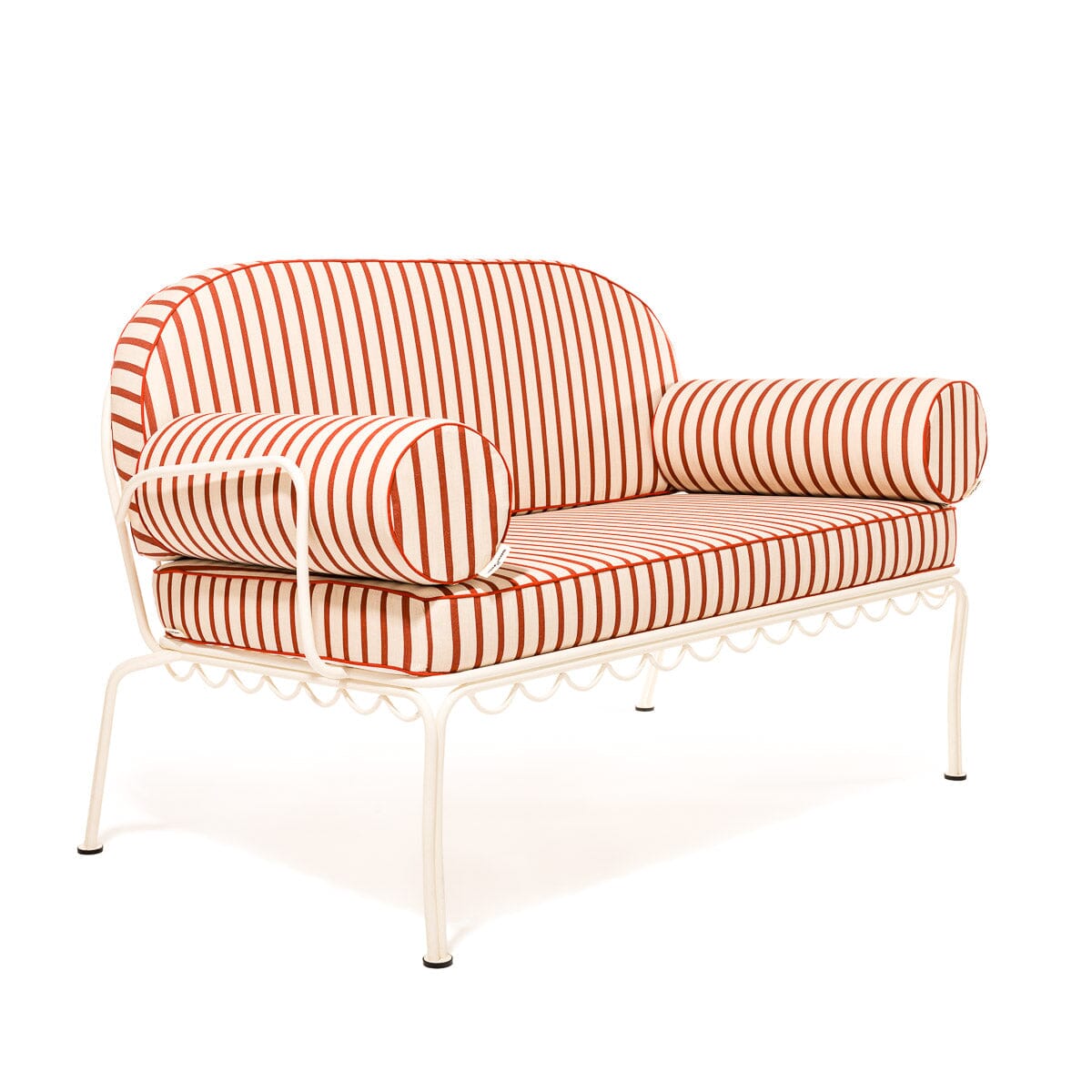 The Al Fresco Love Seat in Monaco Le Sirenuse Stripe | Antique White Frame Bundle Business & Pleasure Co.