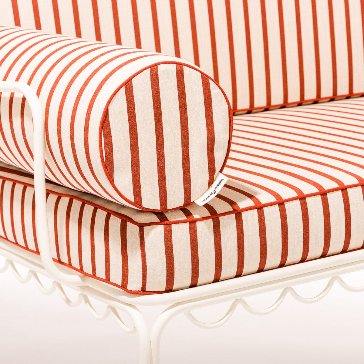 The Al Fresco Love Seat in Monaco Le Sirenuse Stripe | Antique White Frame Bundle Business & Pleasure Co.