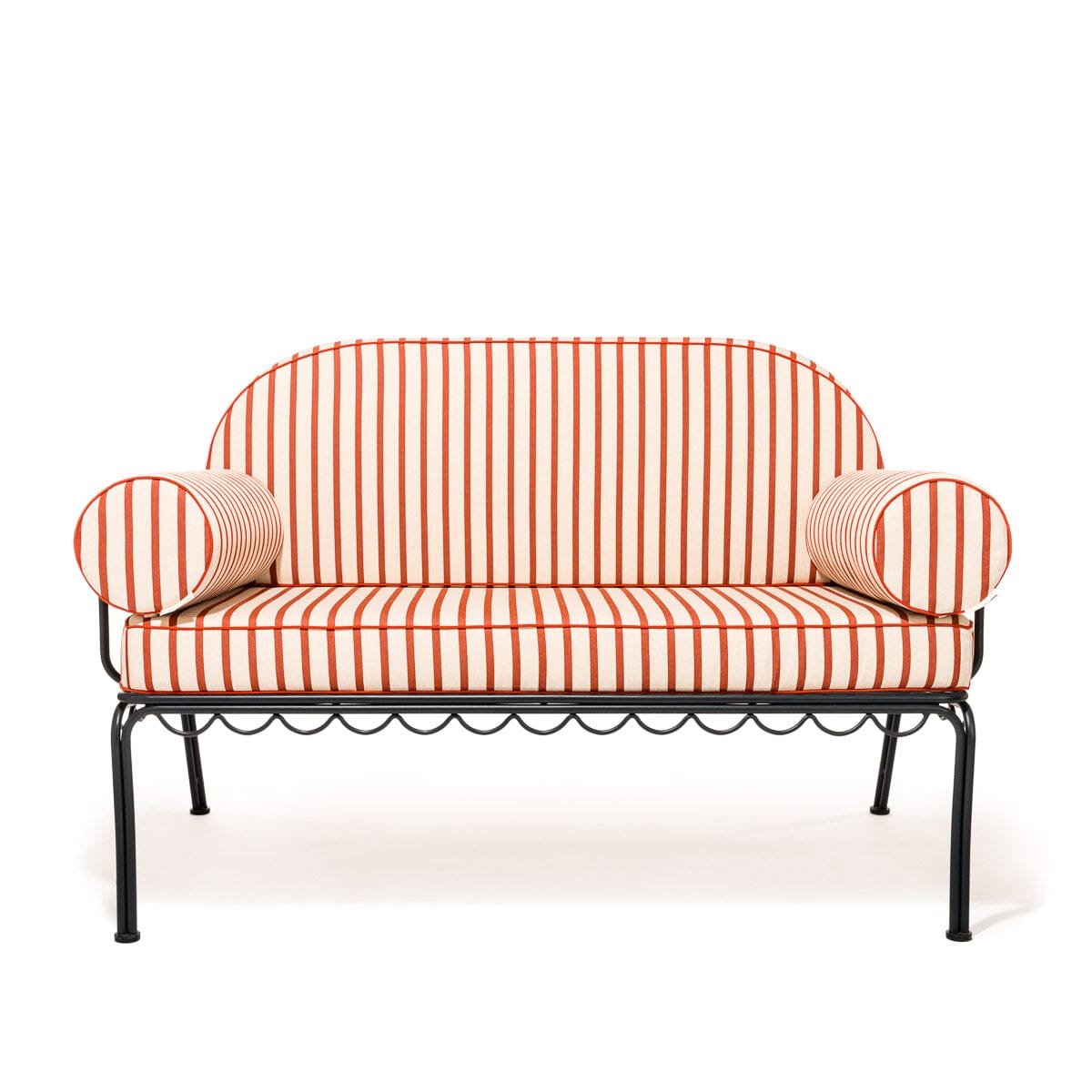 Product image of The Al Fresco Love Seat in Monaco Le Sirenuse Stripe | Vintage Black Frame Bundle Business & Pleasure Co.