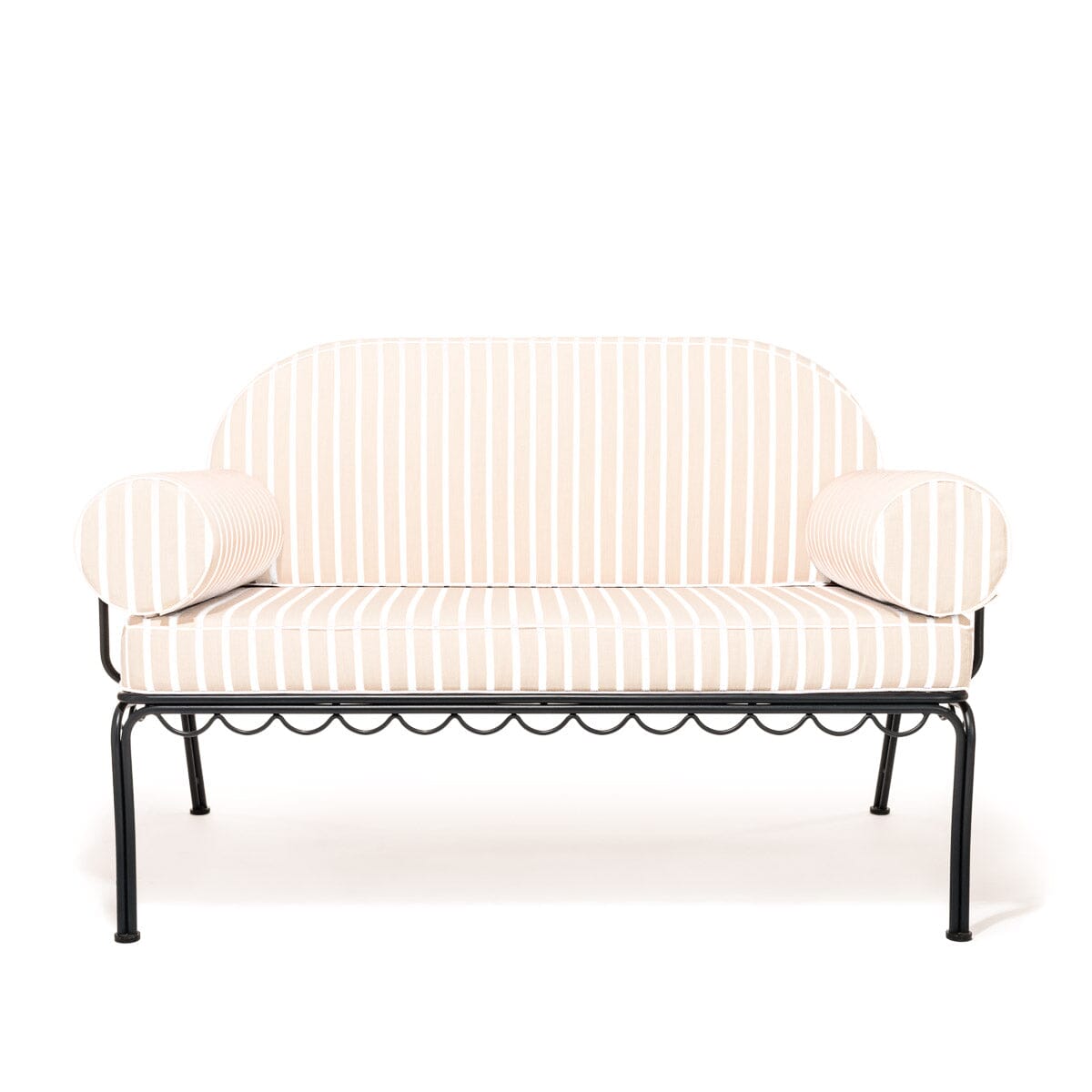 Product image of The Al Fresco Love Seat in Monaco Natural Stripe | Vintage Black Frame Bundle Business & Pleasure Co.