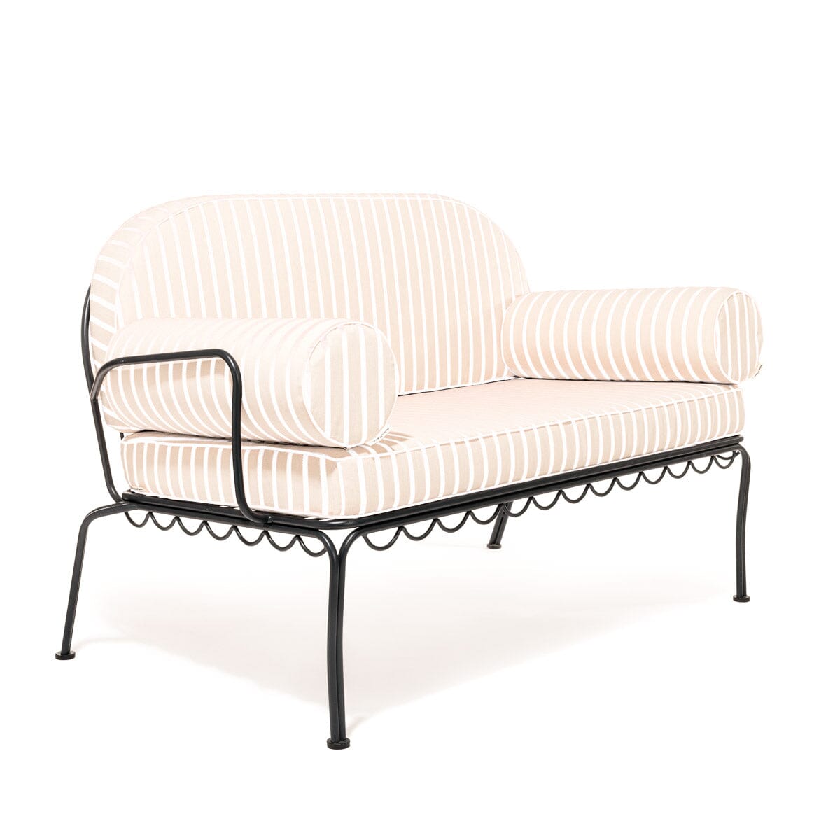 The Al Fresco Love Seat in Monaco Natural Stripe | Vintage Black Frame Bundle Business & Pleasure Co.