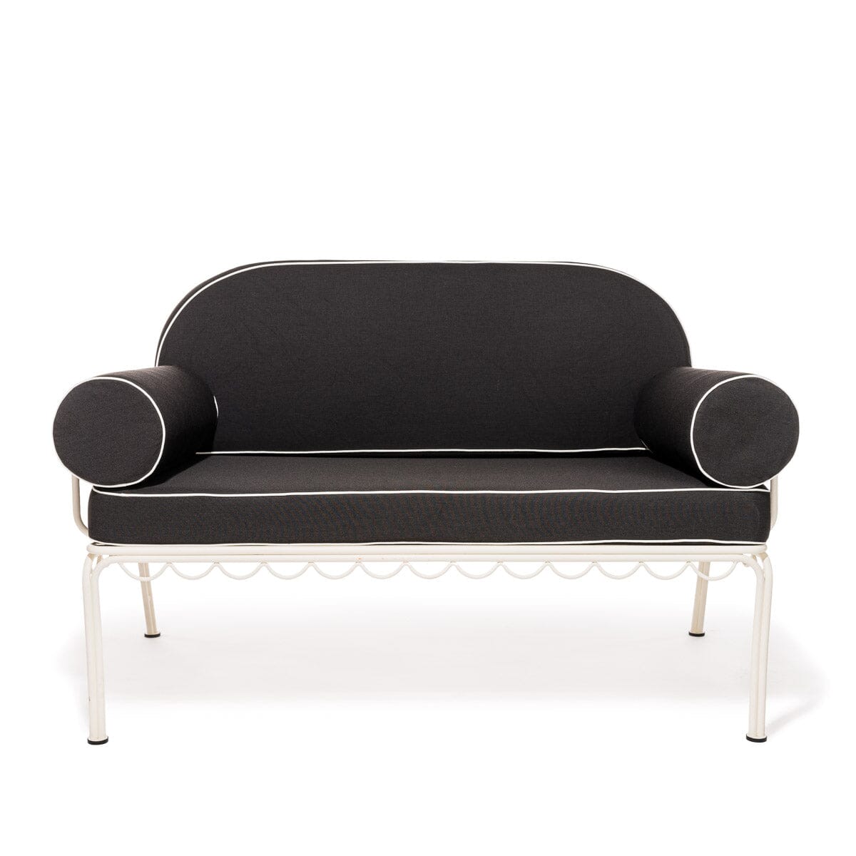 The Al Fresco Love Seat in Rivie Black | Antique White Frame Bundle Business & Pleasure Co.