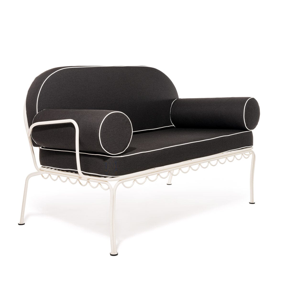 The Al Fresco Love Seat in Rivie Black | Antique White Frame Bundle Business & Pleasure Co.