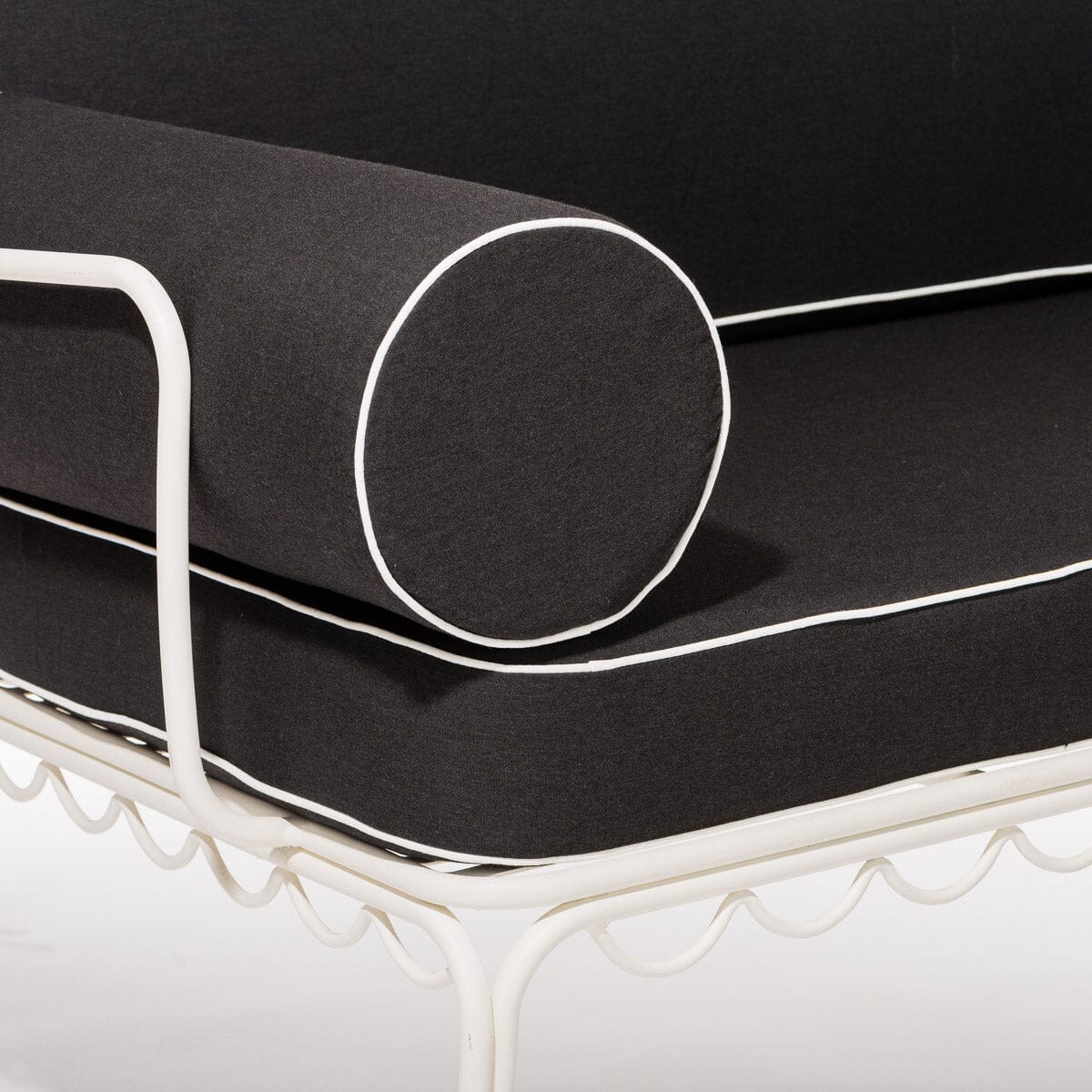 The Al Fresco Love Seat in Rivie Black | Antique White Frame Bundle Business & Pleasure Co.