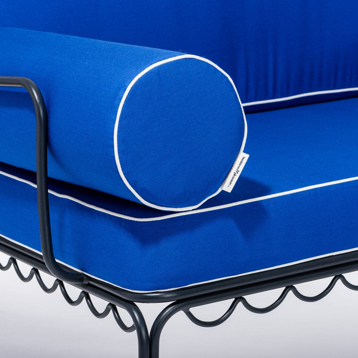 The Al Fresco Love Seat in Rivie Mediterranean Blue | Vintage Black Frame Bundle Business & Pleasure Co.