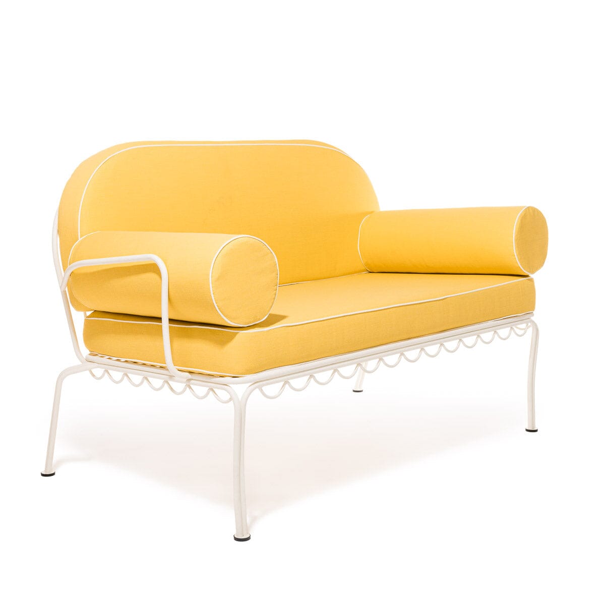 The Al Fresco Love Seat in Rivie Mimosa | Antique White Frame Bundle Business & Pleasure Co.